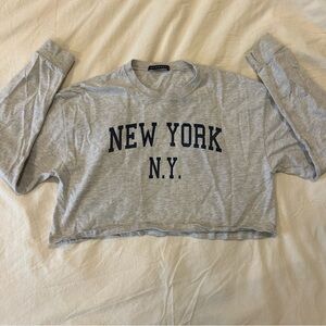 Grey “New York” Brandy Melville cropped long-sleeve top